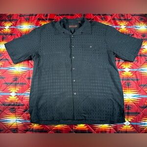 Mens Vintage Tori Richard Button Up Shirt 100% Silk Tiki Black Hawaiian XL